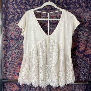 Antique Styled T strapped back lace shirt L